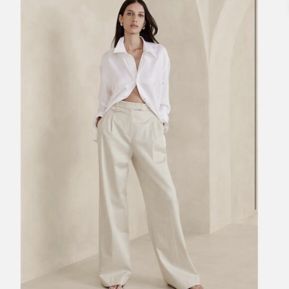 Banana Republic Carmel Pleated Wide Leg Pant Transition Cream Size 10 - Picture 1 of 9